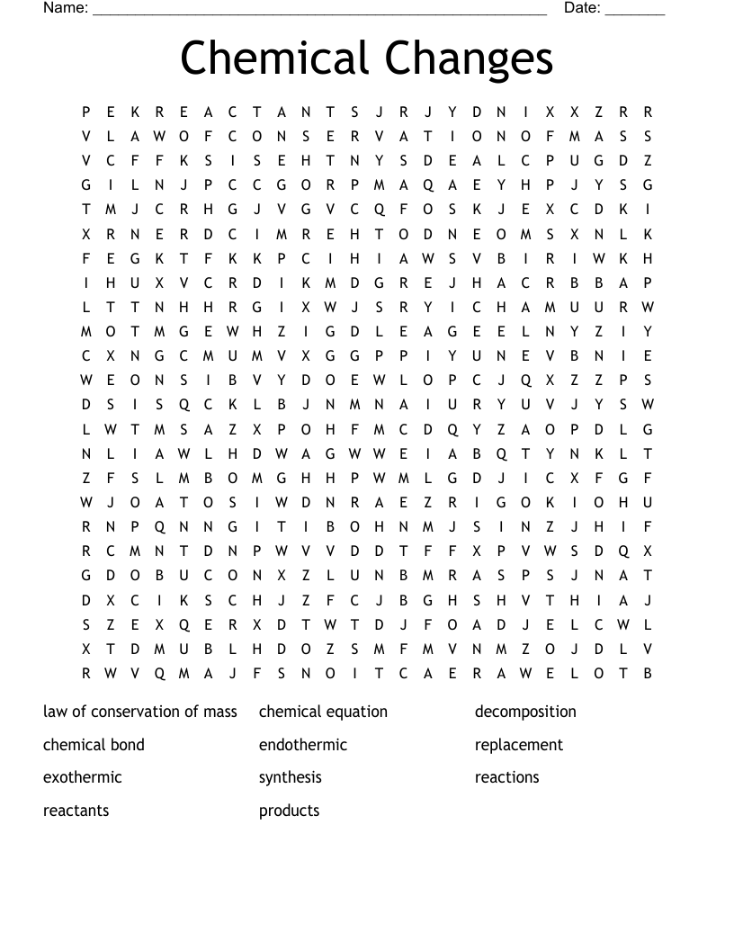 Chemical Changes Word Search