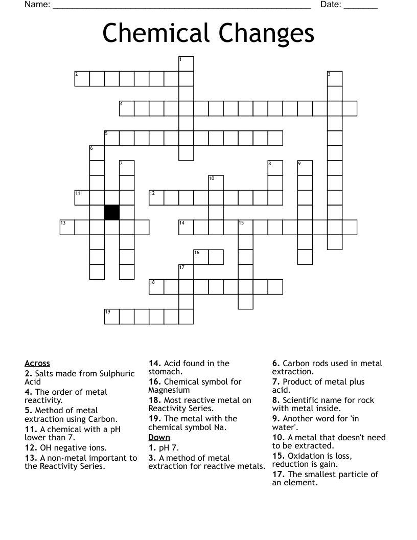 Chemical Changes Crossword