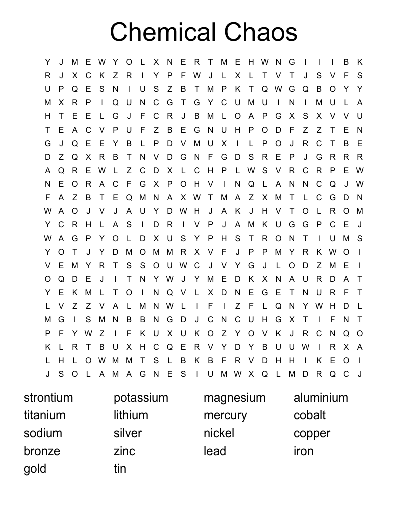 Chemical Chaos Word Search