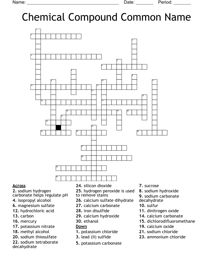 Chemical Compound Common Name Crossword