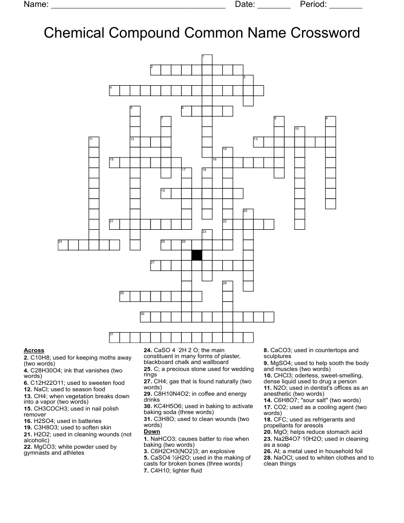 Chemical Compound Common Name Crossword 