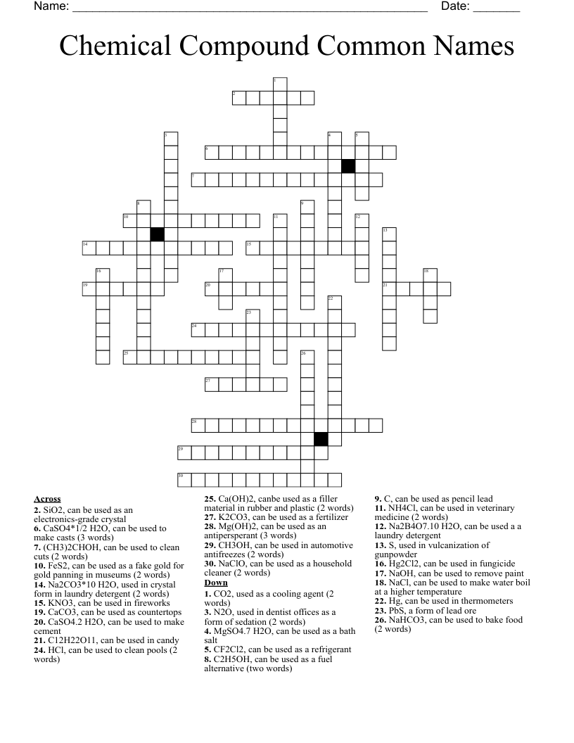Chemical Compound Common Names Crossword