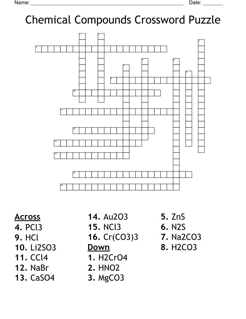 Chemical Compounds Crossword Puzzle