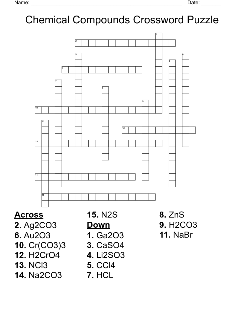 Chemical Compounds Crossword Puzzle