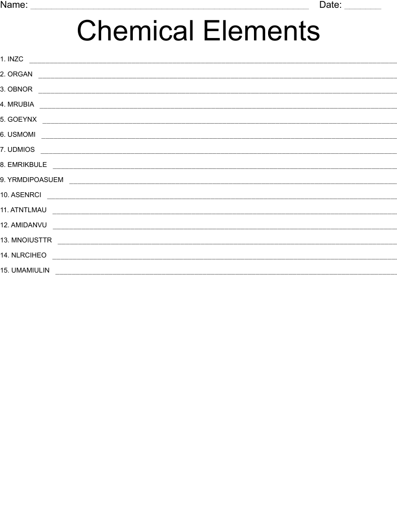 Chemical Elements Word Scramble