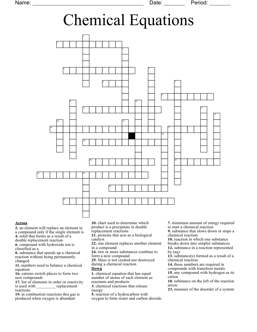 Chemical Equations Crossword