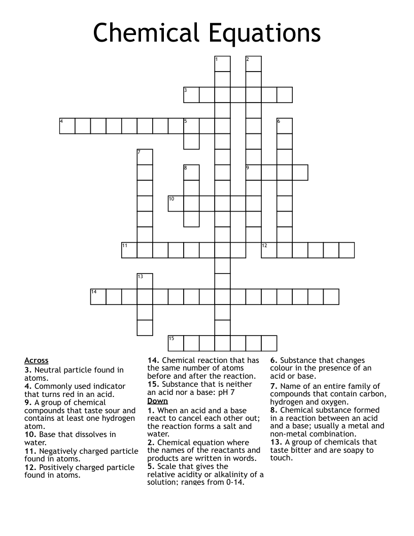 Chemical Equations  Crossword