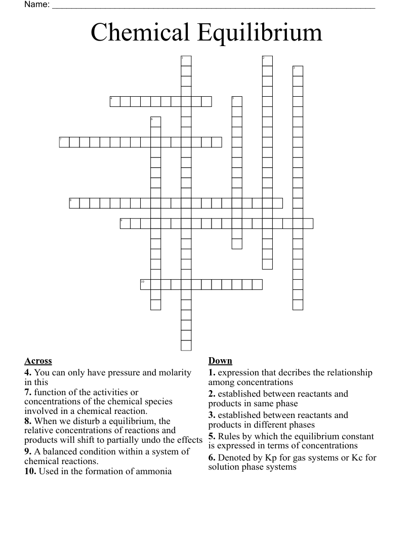 Chemical Equilibrium Crossword