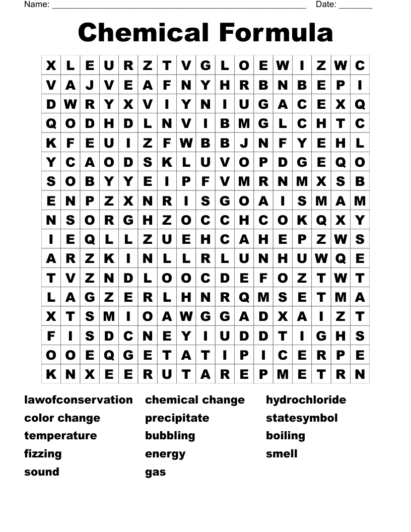 Chemical Formula Word Search