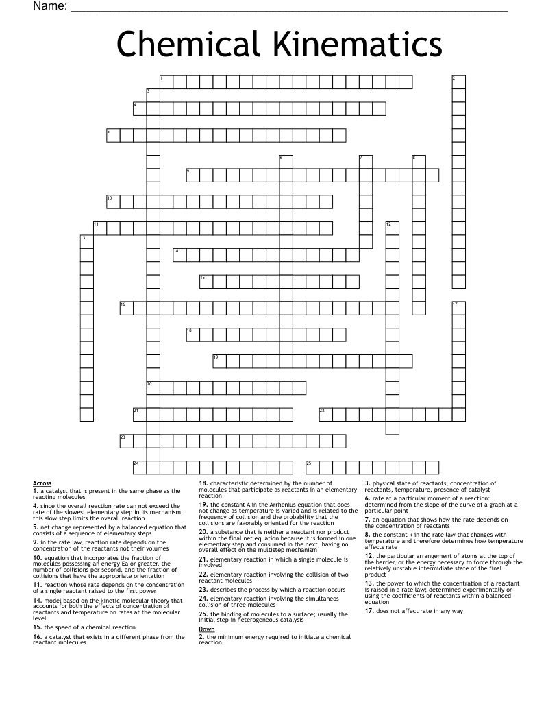 Chemical Kinematics Crossword