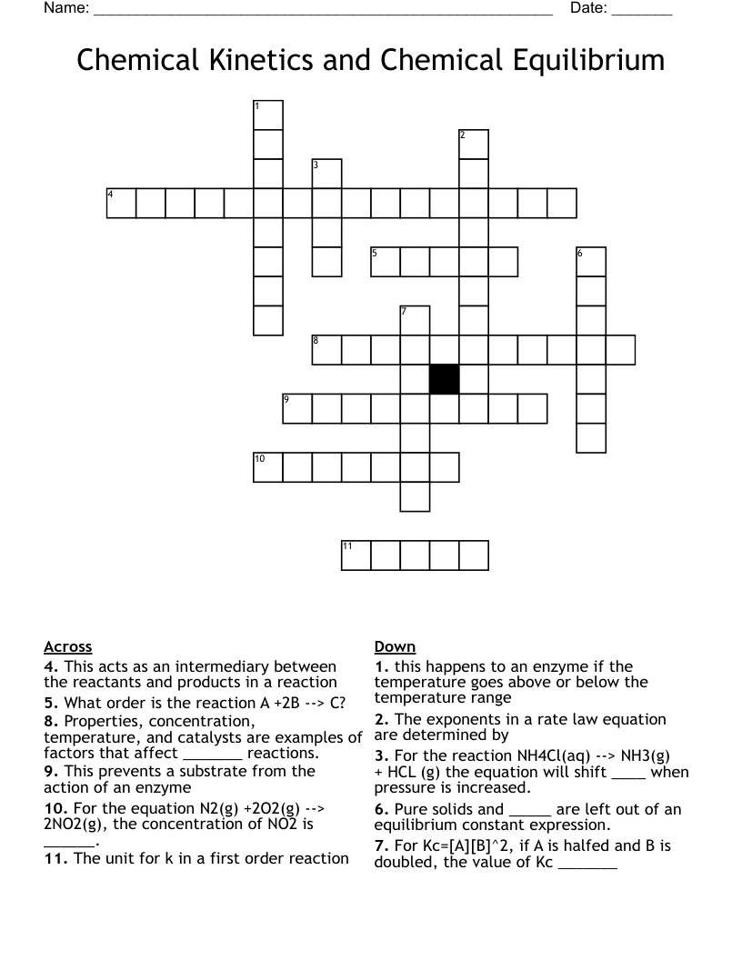 Chemical Kinetics and Chemical Equilibrium Crossword