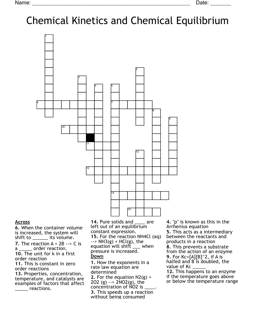 Chemical Kinetics and Chemical Equilibrium Crossword