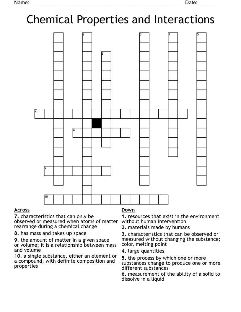 Chemical Properties and Interactions  Crossword