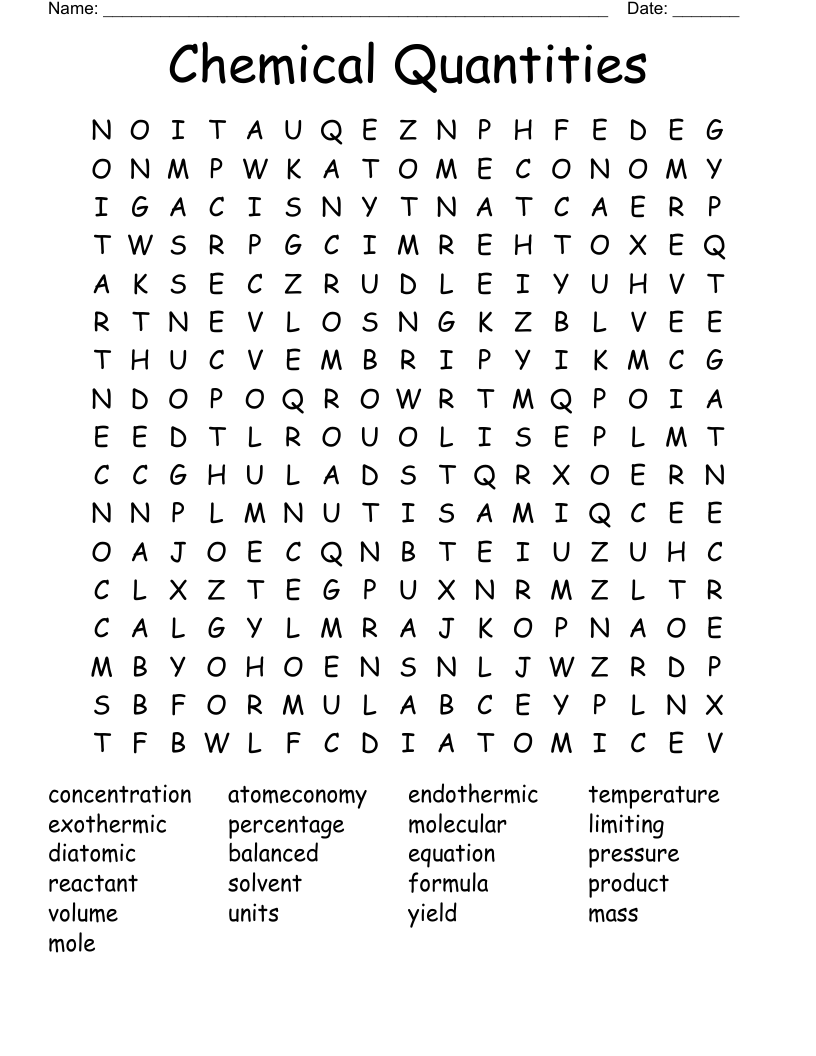 Chemical Quantities Word Search