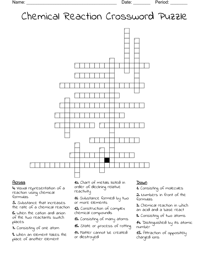 Chemical Reaction Crossword Puzzle