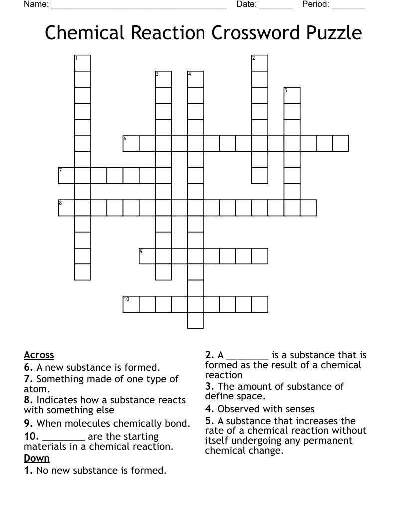 Chemical Reaction Crossword Puzzle 