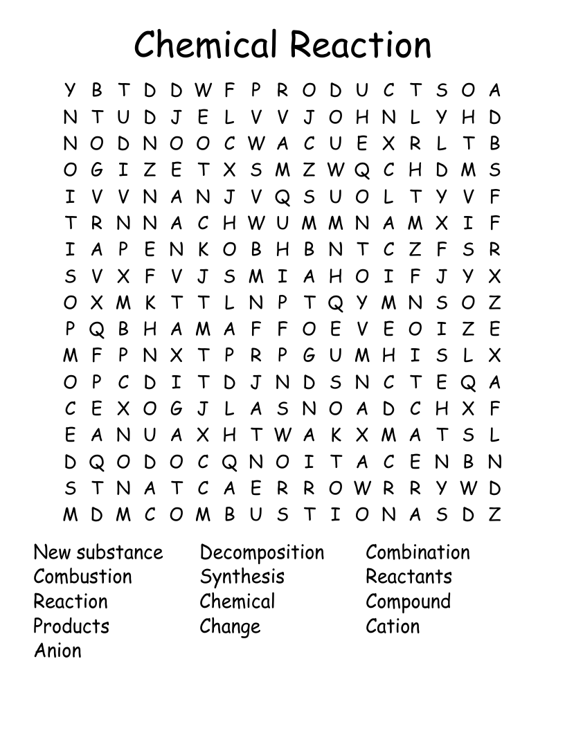 Chemical Reaction  Word Search