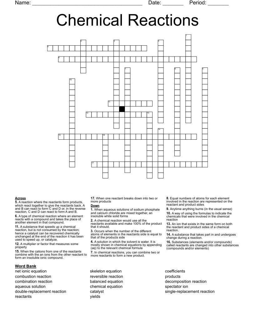 Chemical Reactions Crossword