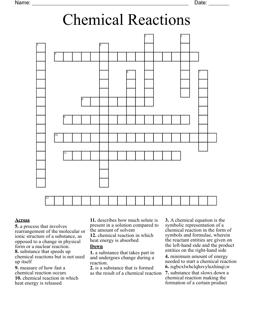 Chemical Reactions Crossword