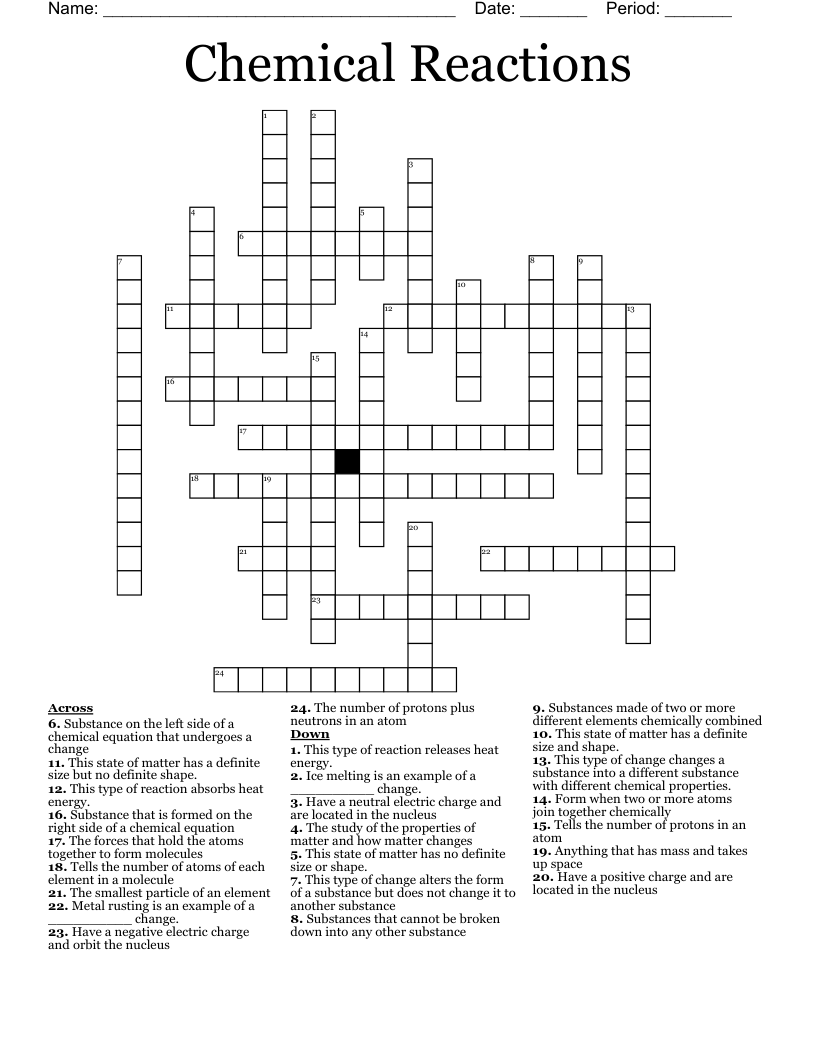 Chemical Reactions Crossword