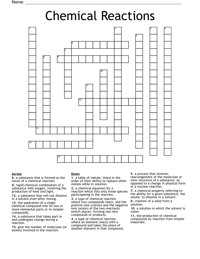 Chemical Reactions Crossword