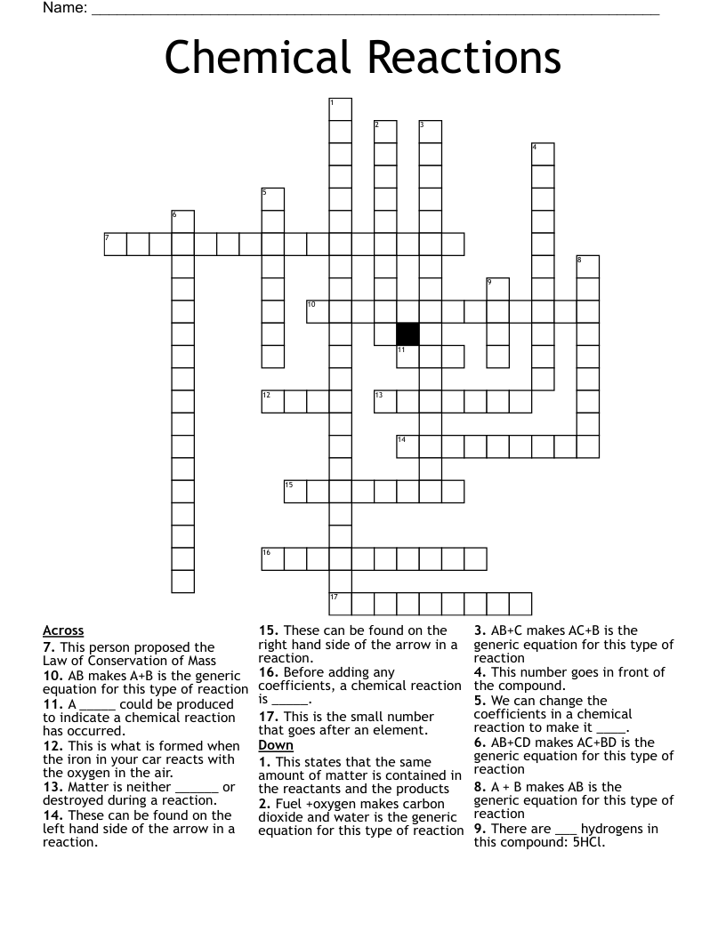 Chemical Reactions Crossword