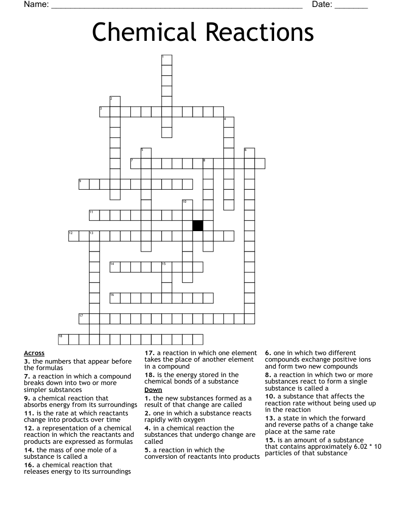 Chemical Reactions Crossword