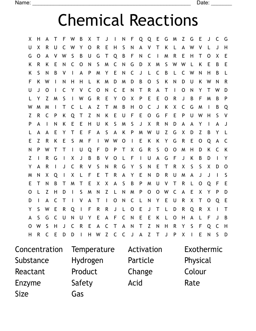 Chemical Reactions Word Search
