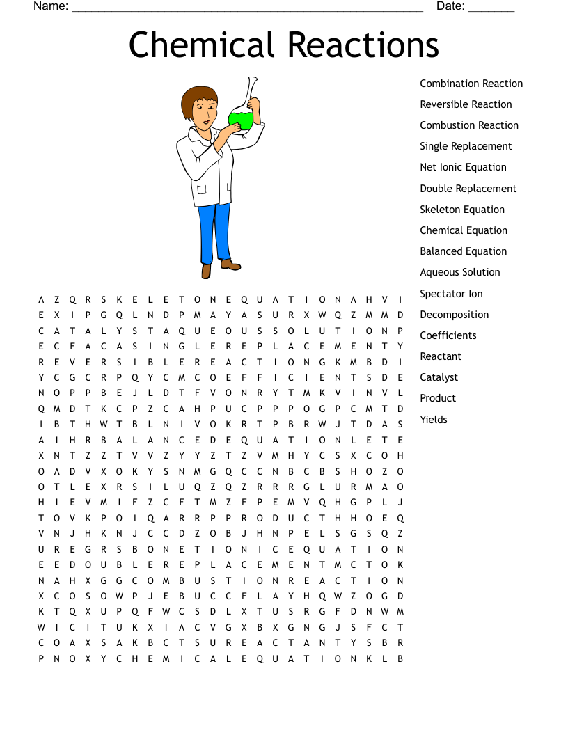 Chemical Reactions Word Search