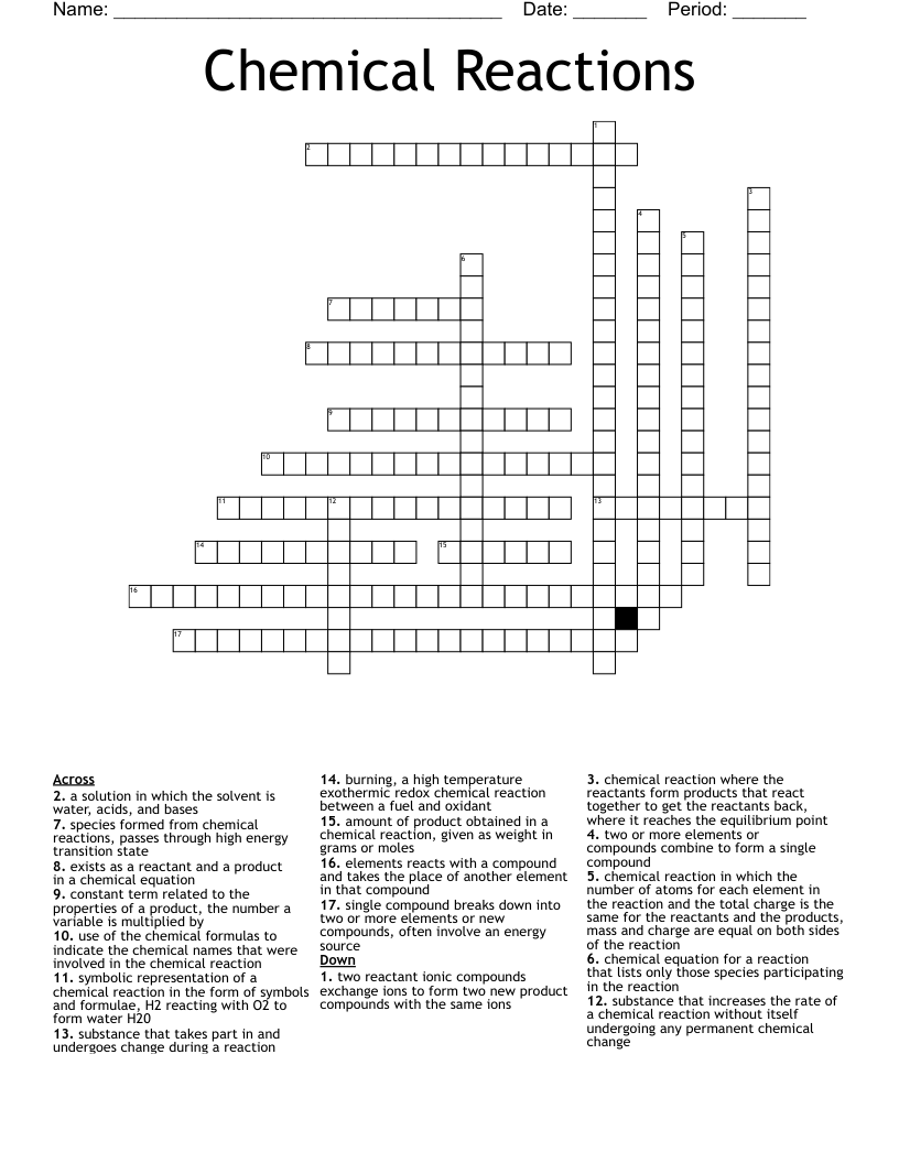 Chemical Reactions Crossword