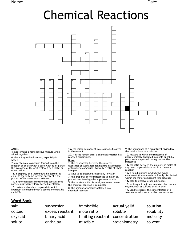 Chemical Reactions Crossword