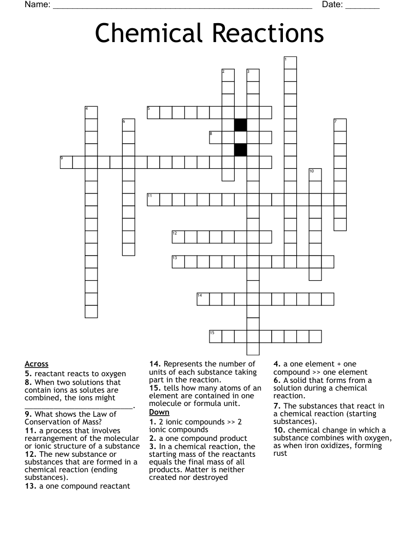 Chemical Reactions Crossword