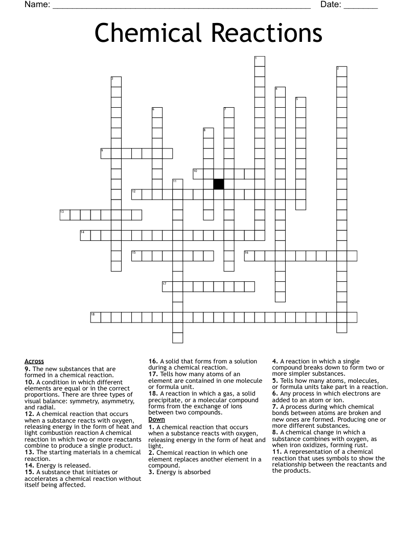 Chemical Reactions Crossword