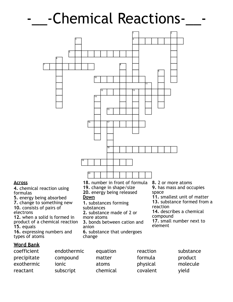 -__-Chemical Reactions-__- Crossword