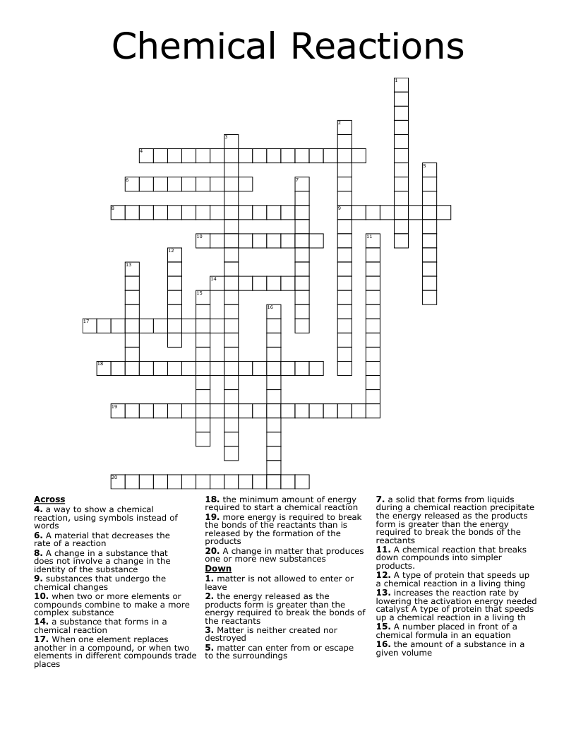 Chemical Reactions Crossword