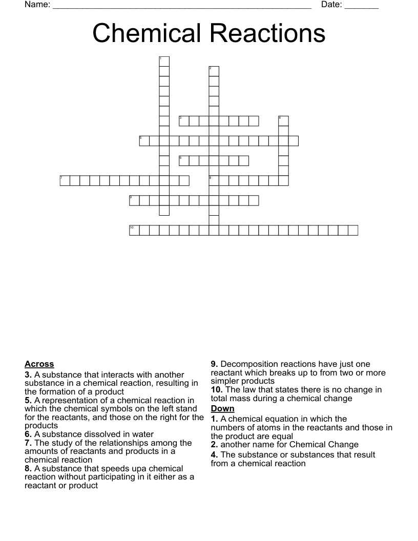 Chemical Reactions Crossword