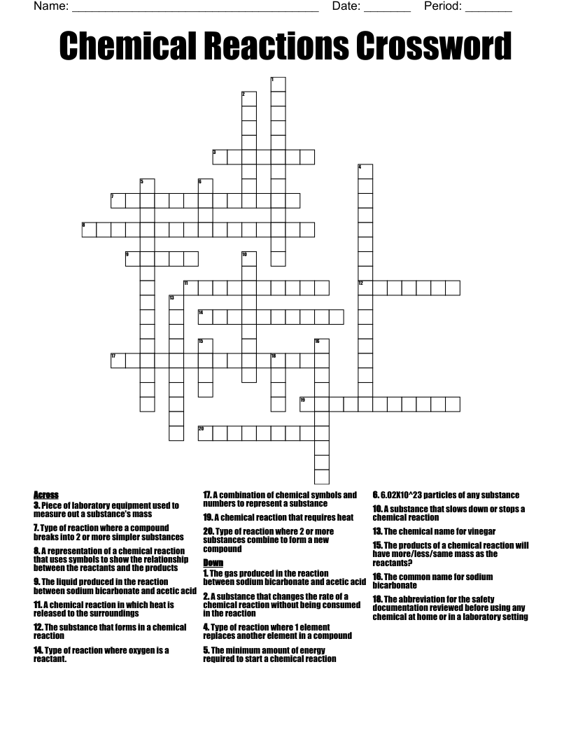 Chemical Reactions Crossword