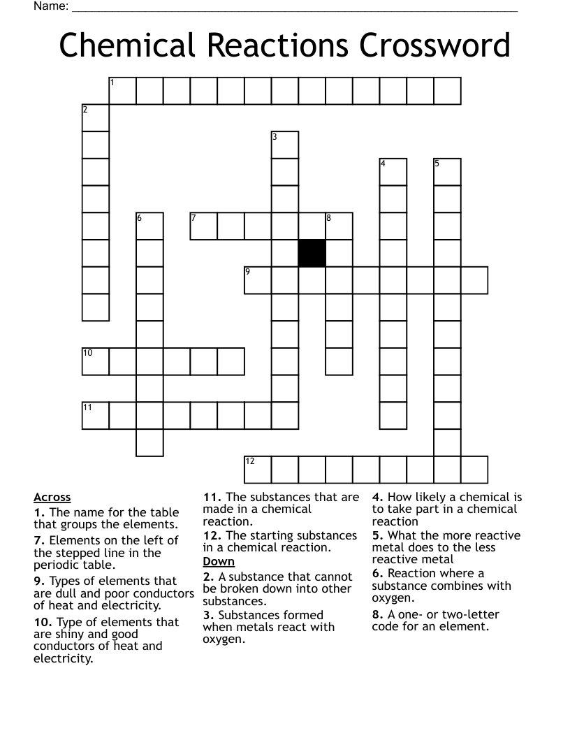 Chemical Reactions Crossword