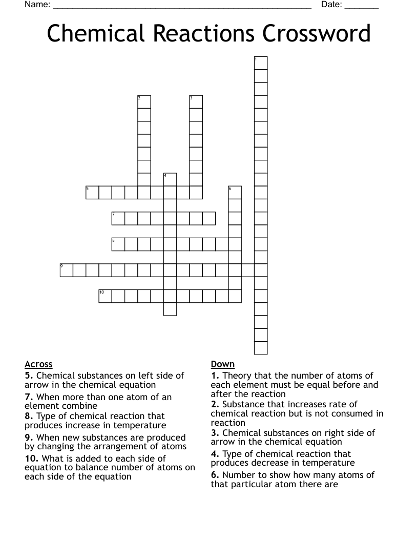 Chemical Reactions Crossword 