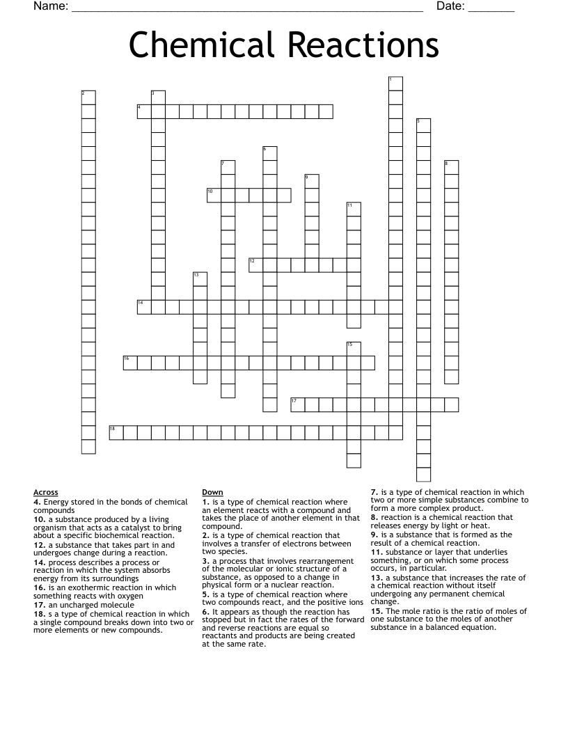 Chemical Reactions  Crossword
