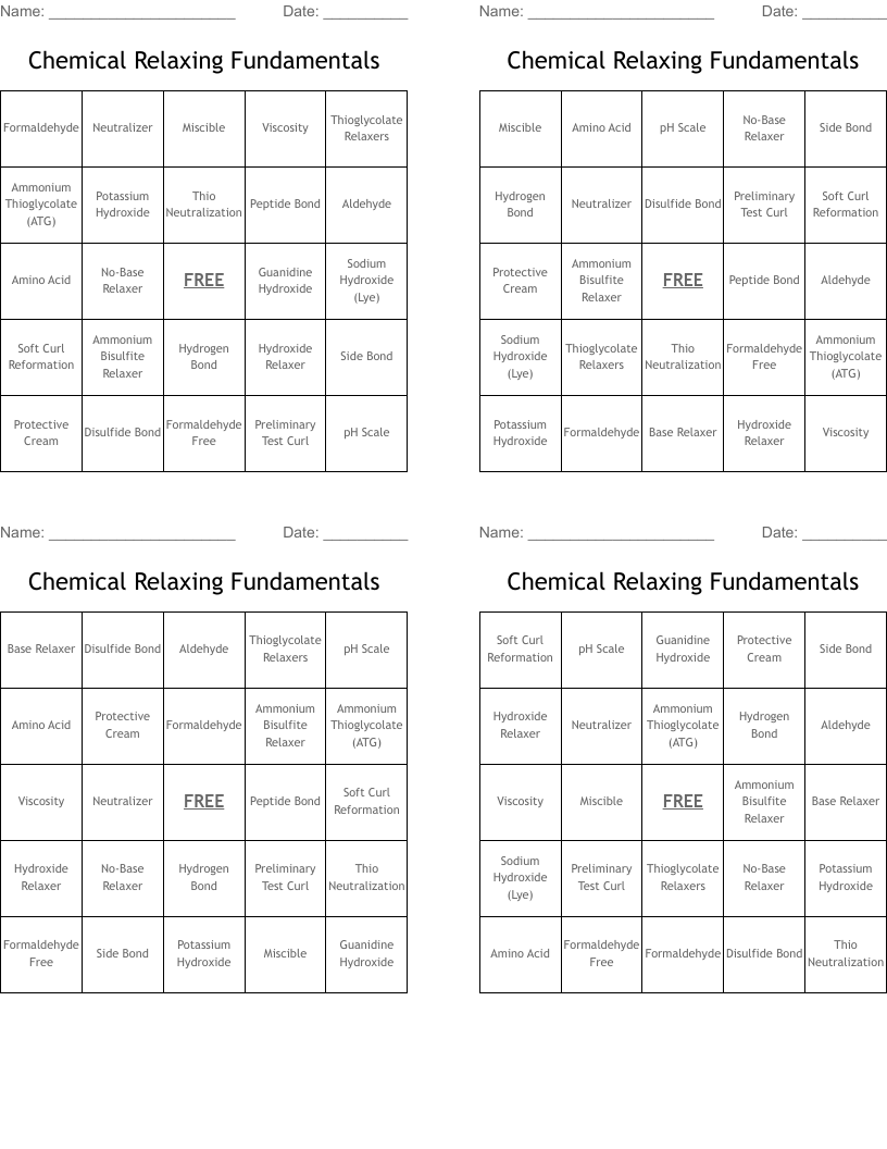 Chemical Relaxing Fundamentals Bingo Cards