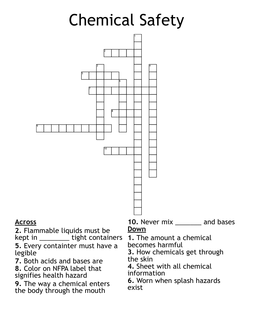 Chemical Safety Crossword
