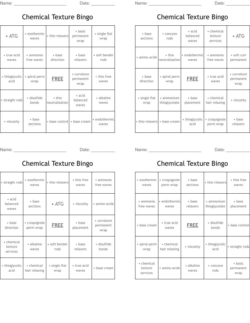 Chemical Texture Bingo