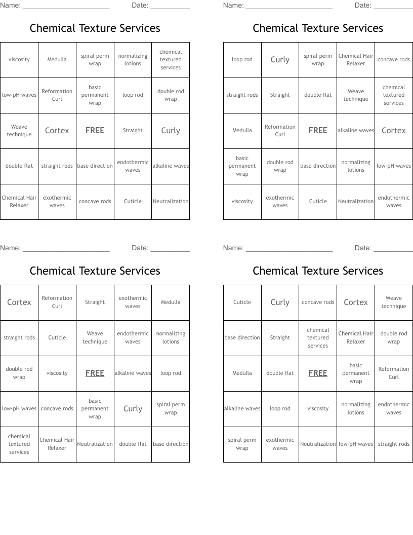 Chemical Texture Services Bingo Cards