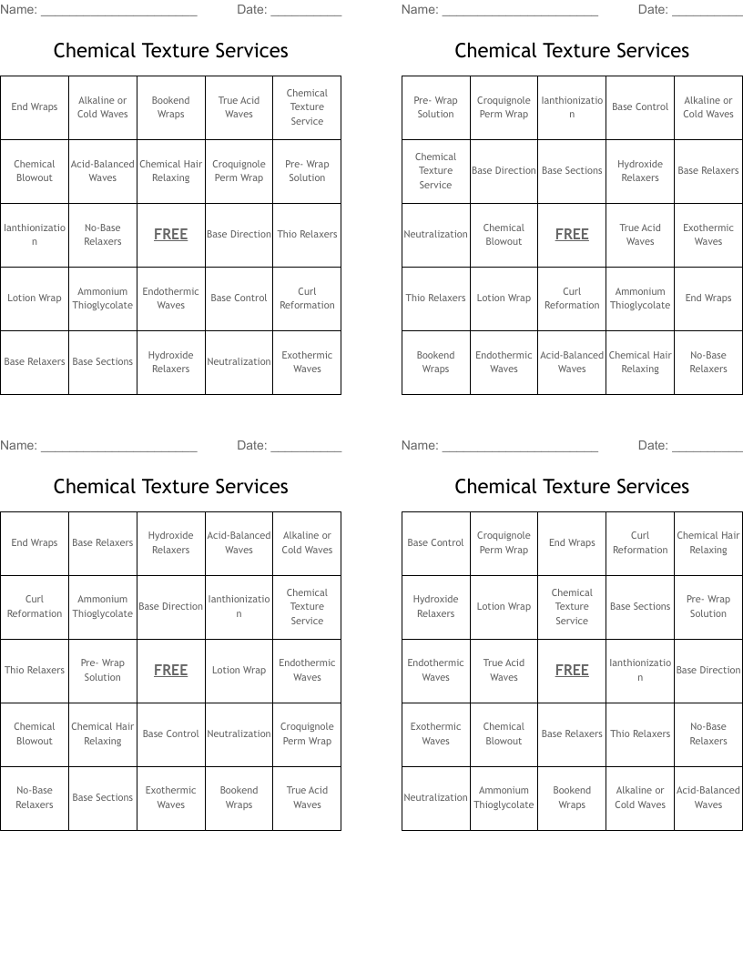 Chemical Texture Services Bingo Cards