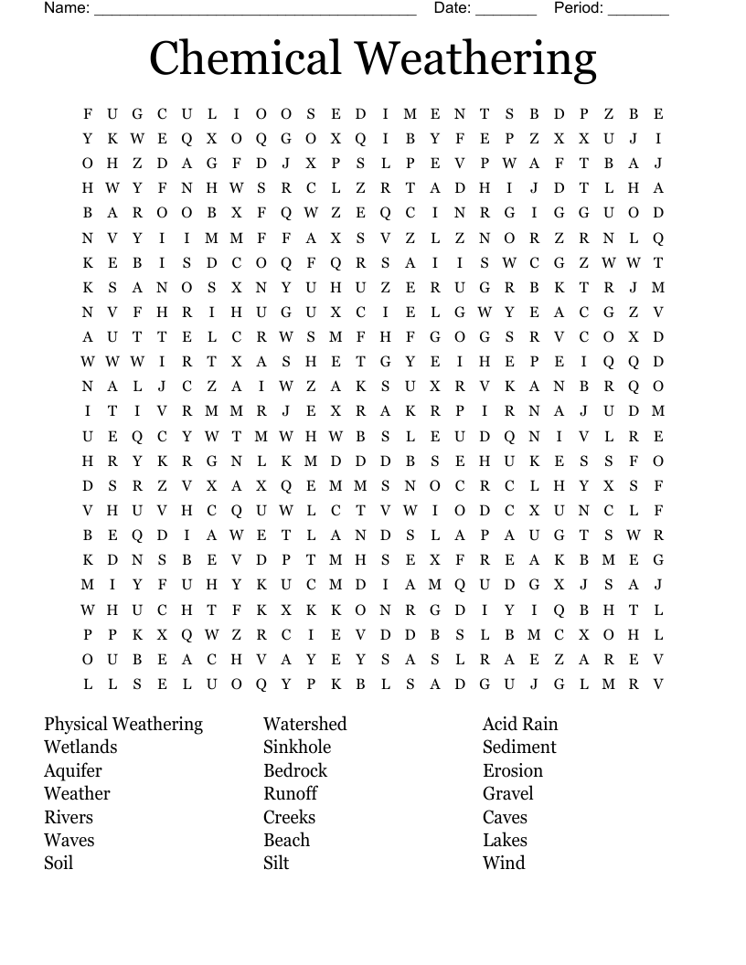 Chemical Weathering Word Search