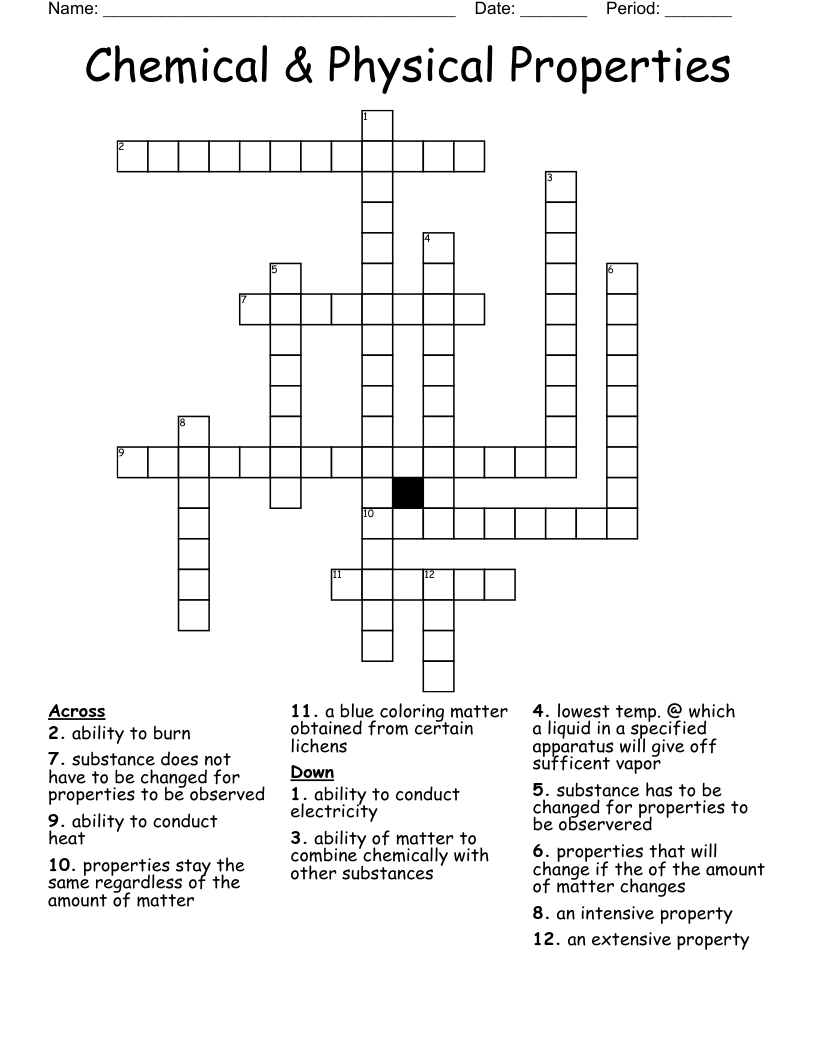 Chemical & Physical Properties Crossword