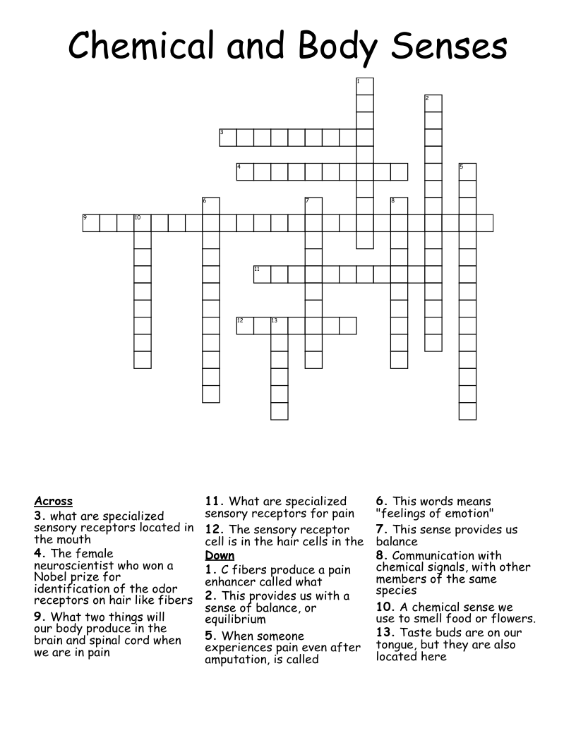 Chemical and Body Senses Crossword