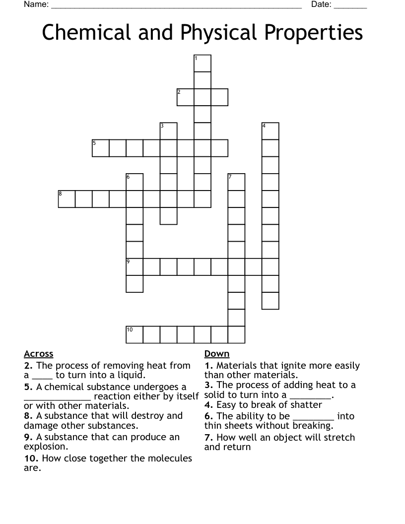Chemical and Physical Properties Crossword
