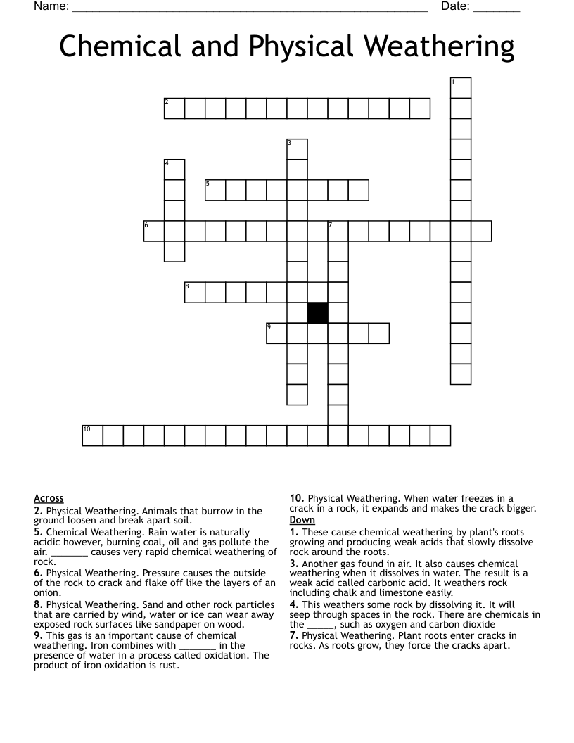Chemical and Physical Weathering Crossword